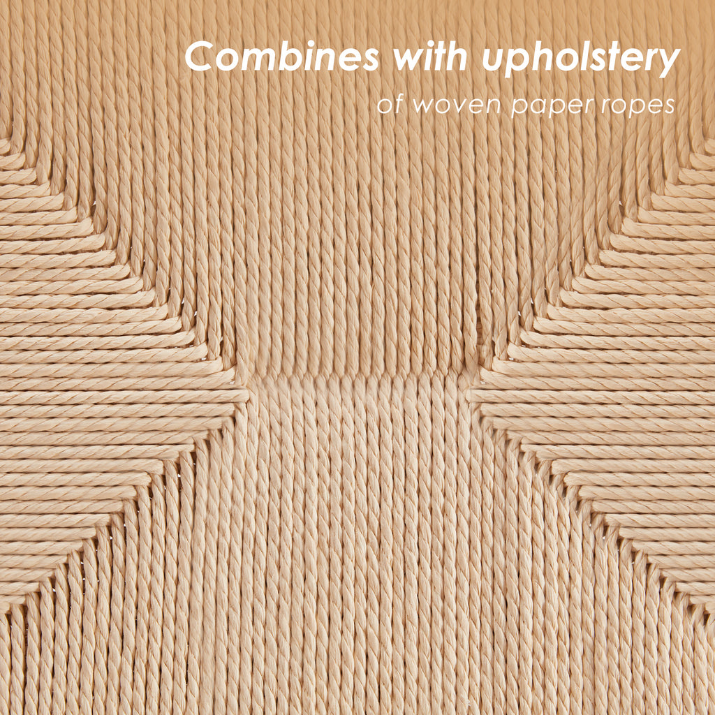 Weave Dining Chairs Set of 2, Mid-Century Modern Kitchen Chair with Solid Oak Frame & Handwoven Seat for Living Dining Room