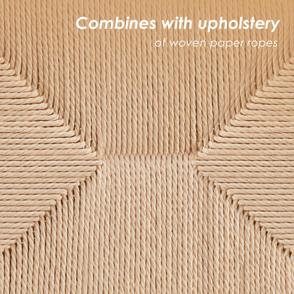 Weave Dining Chairs Set of 2, Mid-Century Modern Kitchen Chair with Solid Oak Frame & Handwoven Seat for Living Dining Room