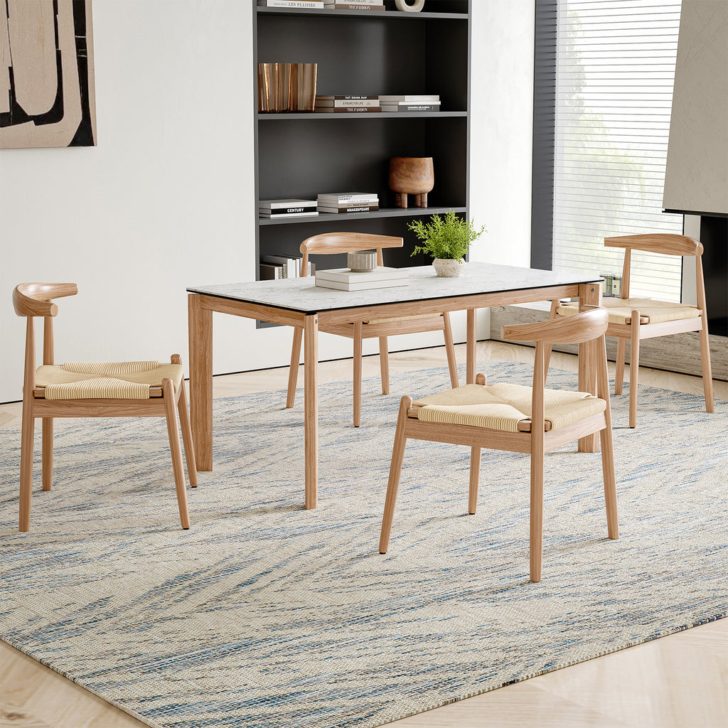 Weave Dining Chairs Set of 2, Mid-Century Modern Kitchen Chair with Solid Oak Frame & Handwoven Seat for Living Dining Room