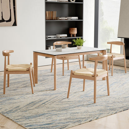 Weave Dining Chairs Set of 2, Mid-Century Modern Kitchen Chair with Solid Oak Frame & Handwoven Seat for Living Dining Room