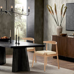 Weave Dining Chairs Set of 2, Mid-Century Modern Kitchen Chair with Solid Oak Frame & Handwoven Seat for Living Dining Room