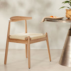 Weave Dining Chairs Set of 2, Mid-Century Modern Kitchen Chair with Solid Oak Frame & Handwoven Seat for Living Dining Room