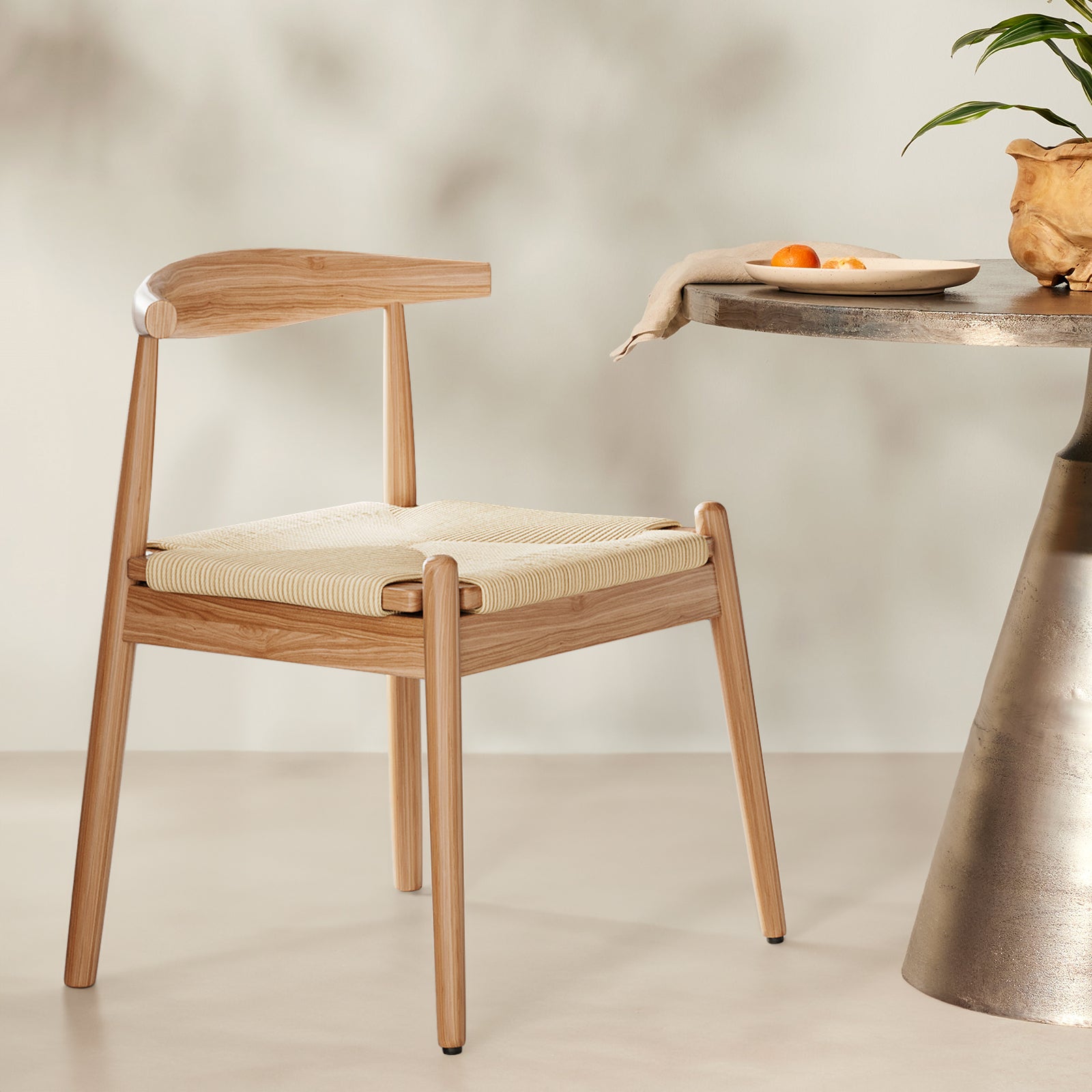 Weave Dining Chairs Set of 2, Mid-Century Modern Kitchen Chair with Solid Oak Frame & Handwoven Seat for Living Dining Room