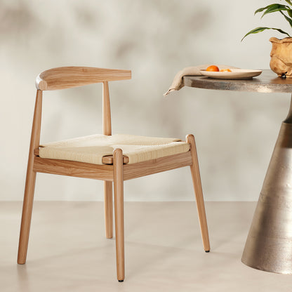 Weave Dining Chairs Set of 2, Mid-Century Modern Kitchen Chair with Solid Oak Frame & Handwoven Seat for Living Dining Room