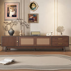 Mid Century Modern TV Stand for 80' TVs, Entertainment Center with Sliding Doors and Drawers, TV Table with Storage for Living Room, Bedroom