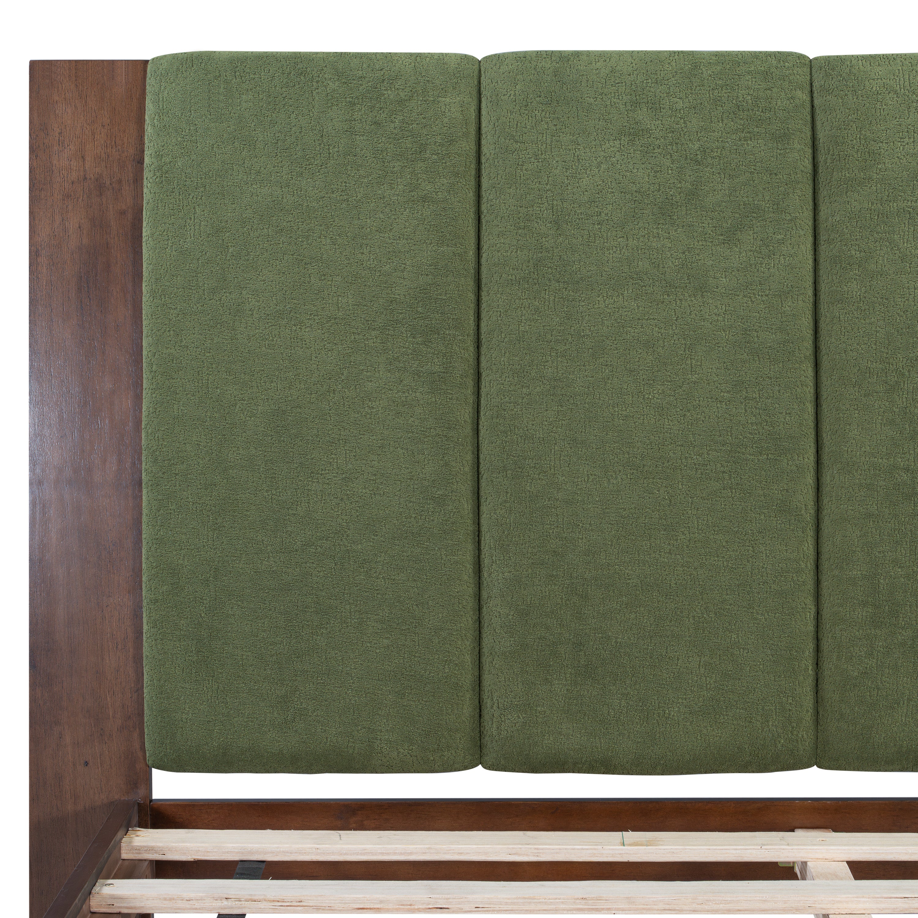 Premium Pine Wood Queen Bed Frame,Queen Size Bed Frame with Headboard Included,Mid Century Modern Bed,Walnut&Green Color Bed Frame