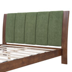 Premium Pine Wood Queen Bed Frame,Queen Size Bed Frame with Headboard Included,Mid Century Modern Bed,Walnut&Green Color Bed Frame