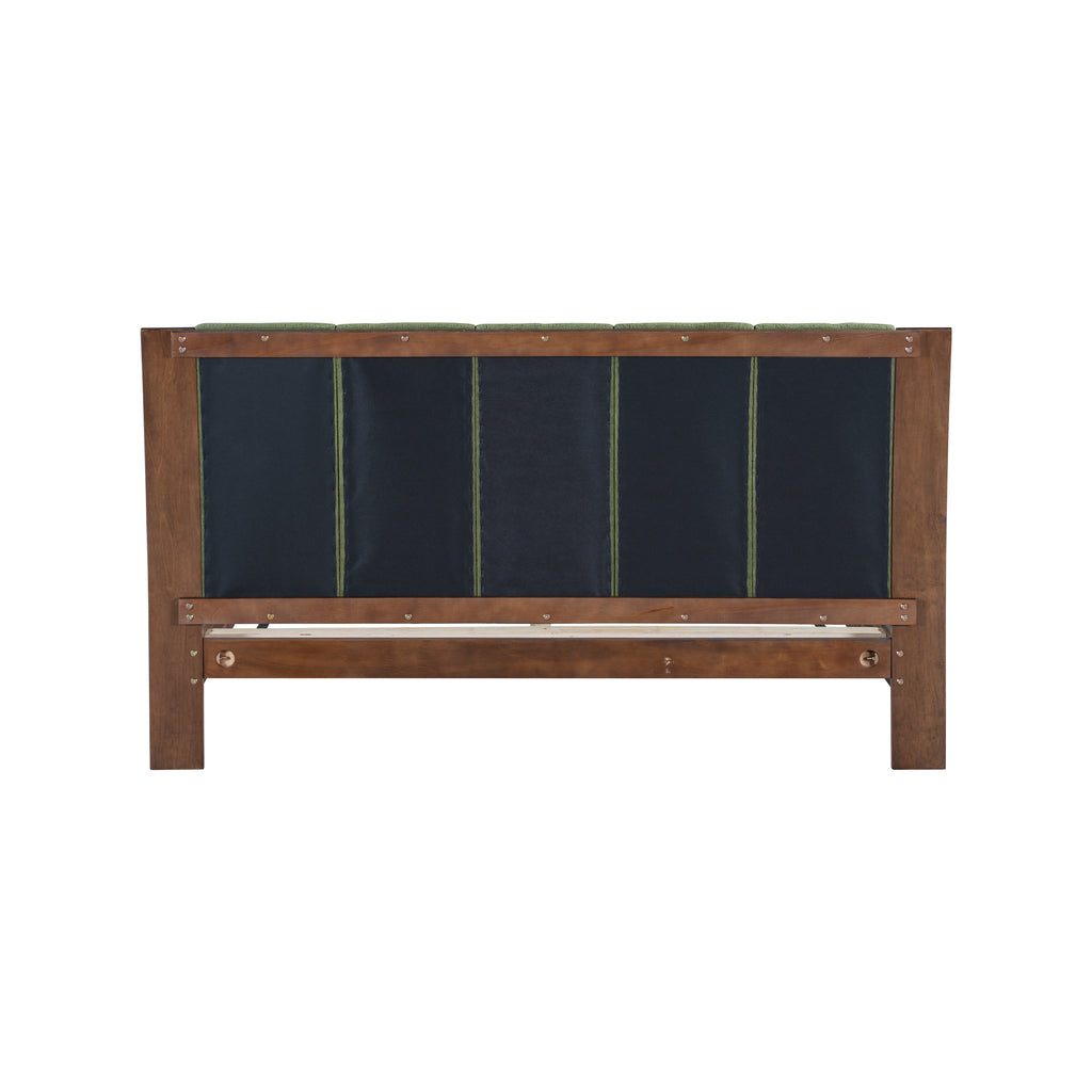 Premium Pine Wood Queen Bed Frame,Queen Size Bed Frame with Headboard Included,Mid Century Modern Bed,Walnut&Green Color Bed Frame