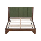 Premium Pine Wood Queen Bed Frame,Queen Size Bed Frame with Headboard Included,Mid Century Modern Bed,Walnut&Green Color Bed Frame