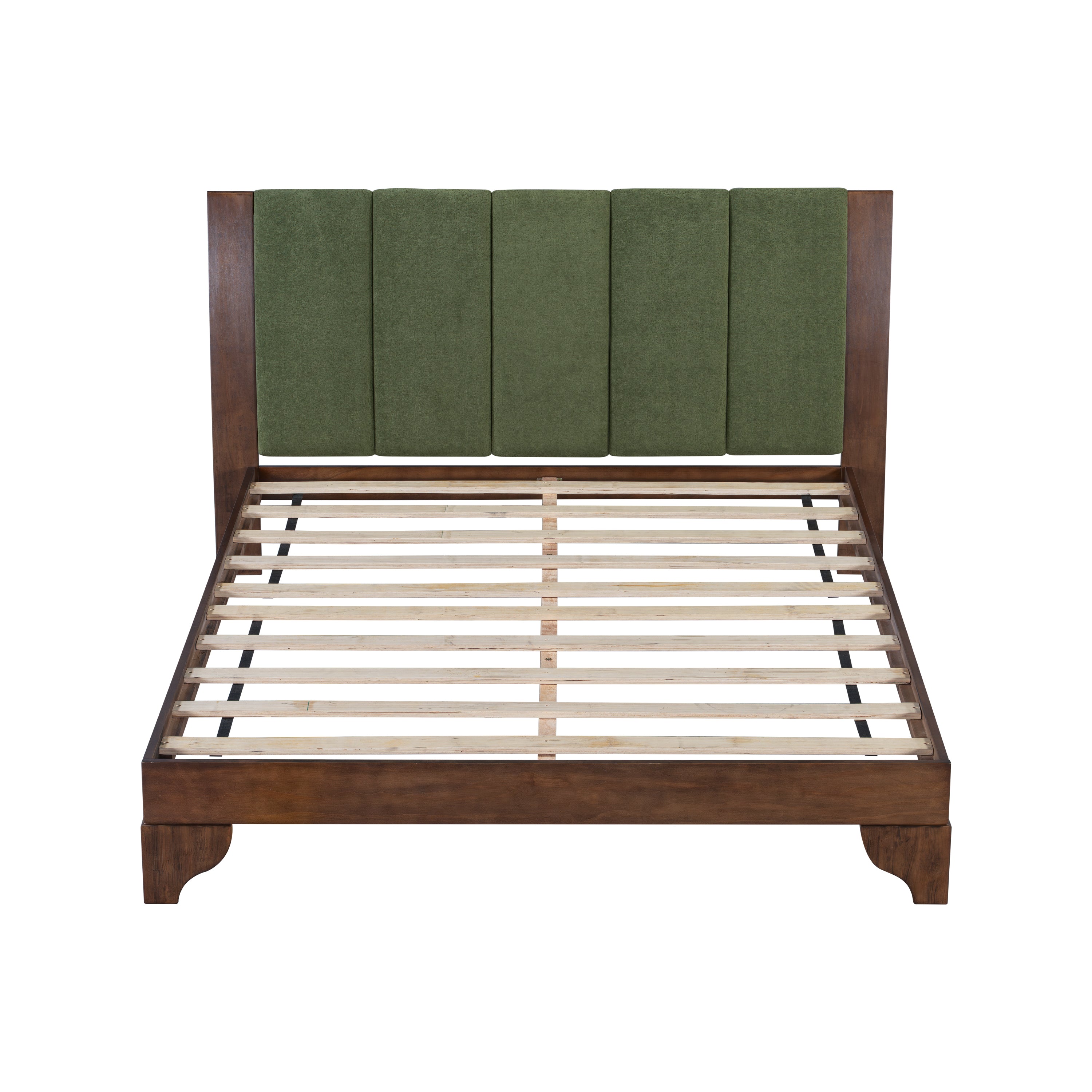 Premium Pine Wood Queen Bed Frame,Queen Size Bed Frame with Headboard Included,Mid Century Modern Bed,Walnut&Green Color Bed Frame