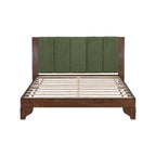 Premium Pine Wood Queen Bed Frame,Queen Size Bed Frame with Headboard Included,Mid Century Modern Bed,Walnut&Green Color Bed Frame