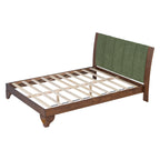 Premium Pine Wood Queen Bed Frame,Queen Size Bed Frame with Headboard Included,Mid Century Modern Bed,Walnut&Green Color Bed Frame