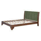 Premium Pine Wood Queen Bed Frame,Queen Size Bed Frame with Headboard Included,Mid Century Modern Bed,Walnut&Green Color Bed Frame