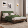 Premium Pine Wood Queen Bed Frame,Queen Size Bed Frame with Headboard Included,Mid Century Modern Bed,Walnut&Green Color Bed Frame