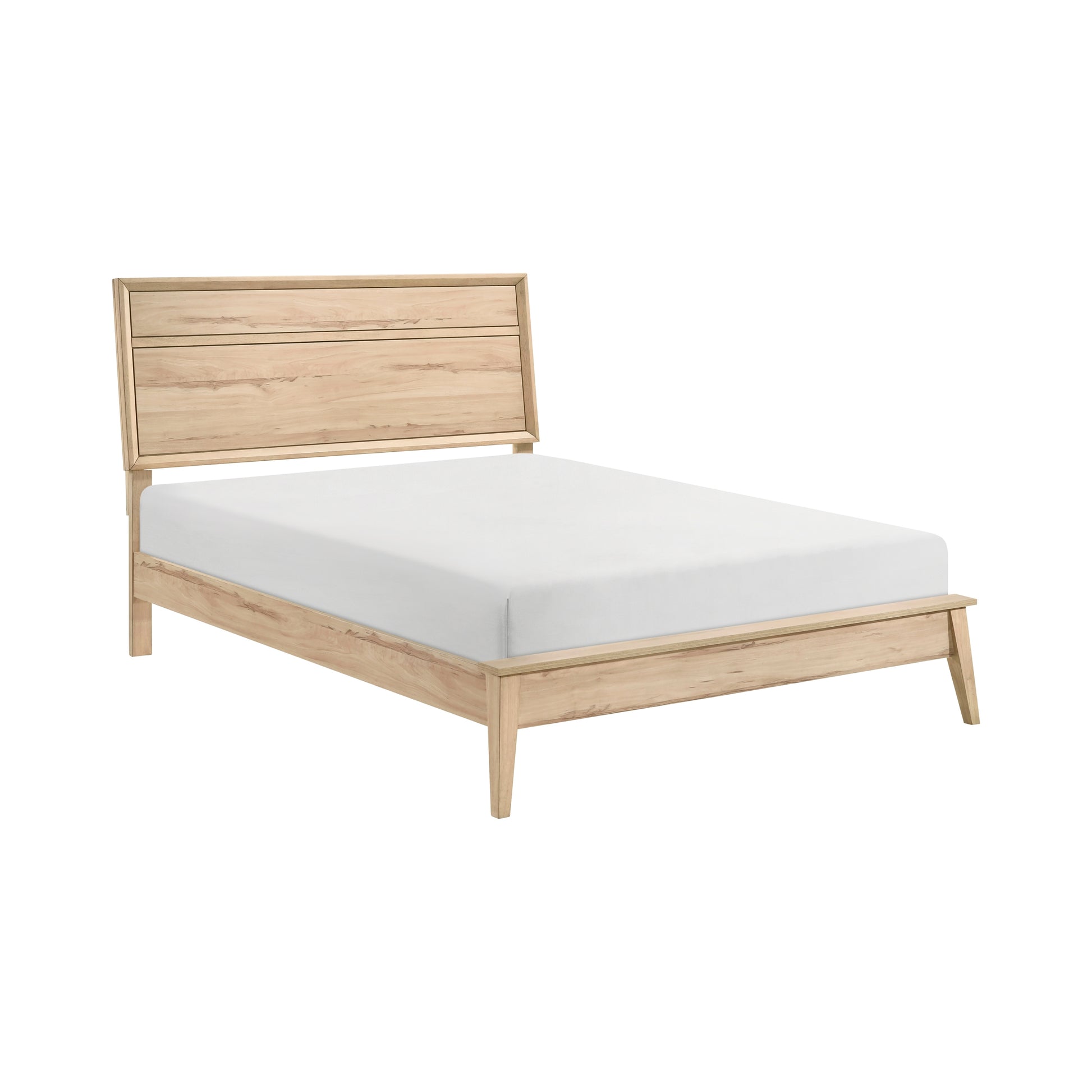 Classic Style Queen Bed Natural Oak Finish Wooden Bedroom Furniture 1pc, Mid-Century Modern Design