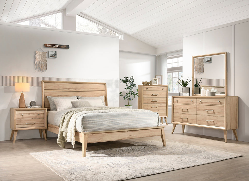 Classic Style Queen Bed Natural Oak Finish Wooden Bedroom Furniture 1pc, Mid-Century Modern Design