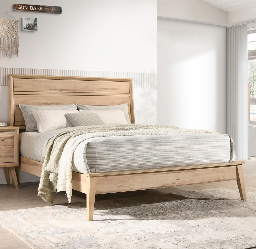 Classic Style Queen Bed Natural Oak Finish Wooden Bedroom Furniture 1pc, Mid-Century Modern Design