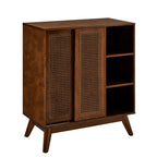 Mid Century Modern Rattan Sideboard Cabinet, Buffet Cabinet for Entryway Hallway Living Room Kitchen Dining Room Bedroom, Adjustable Shelf & Solid Wood Feet & Rattan Cabinet Doors