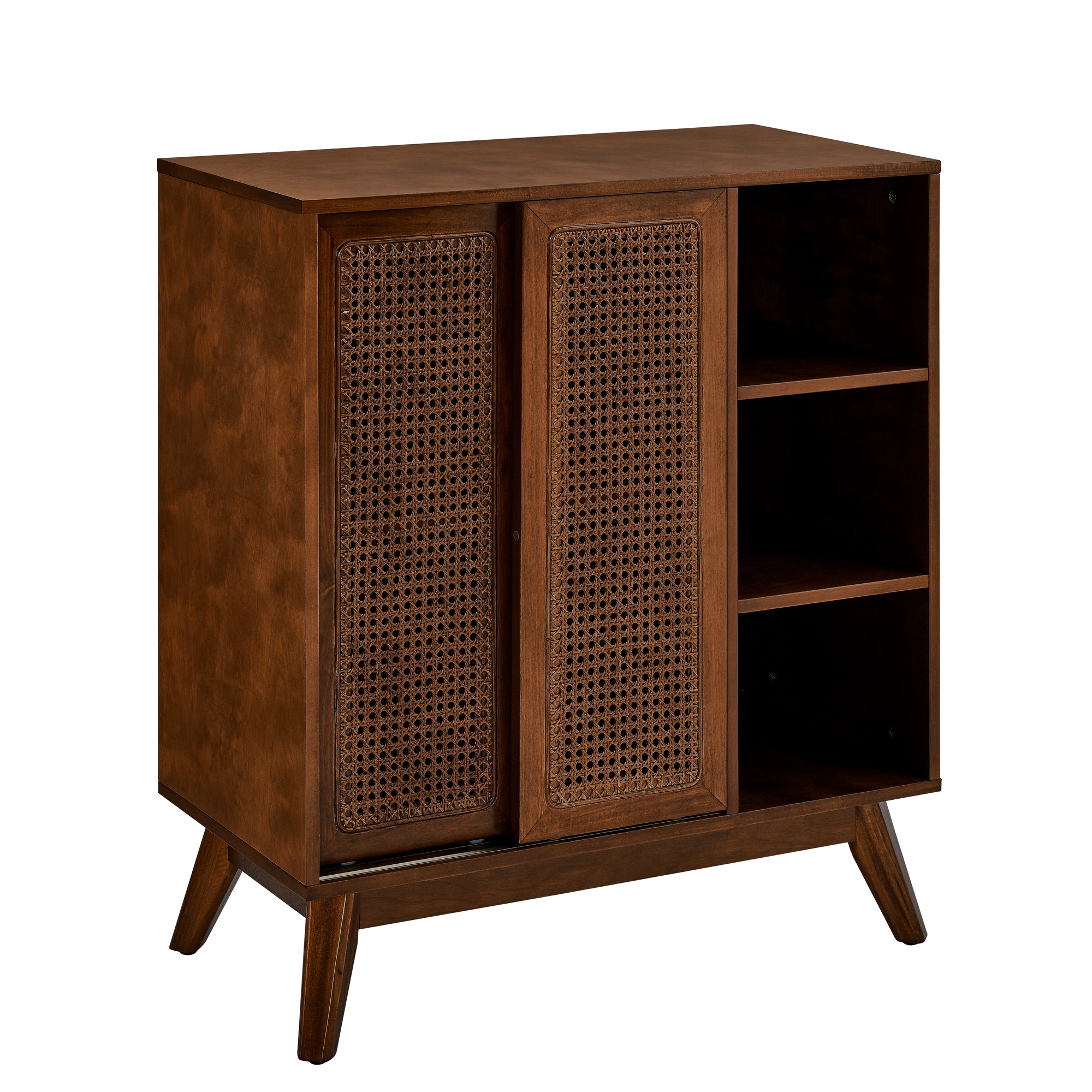 Mid Century Modern Rattan Sideboard Cabinet, Buffet Cabinet for Entryway Hallway Living Room Kitchen Dining Room Bedroom, Adjustable Shelf & Solid Wood Feet & Rattan Cabinet Doors