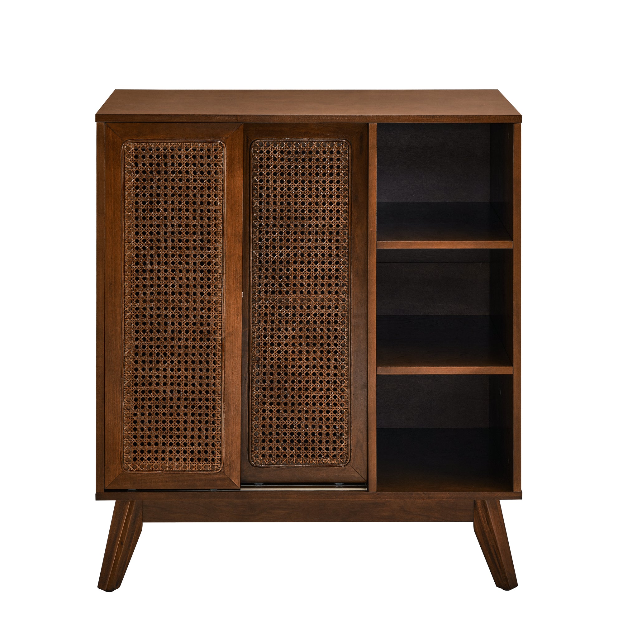 Mid Century Modern Rattan Sideboard Cabinet, Buffet Cabinet for Entryway Hallway Living Room Kitchen Dining Room Bedroom, Adjustable Shelf & Solid Wood Feet & Rattan Cabinet Doors