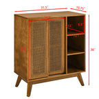 Mid Century Modern Rattan Sideboard Cabinet, Buffet Cabinet for Entryway Hallway Living Room Kitchen Dining Room Bedroom, Adjustable Shelf & Solid Wood Feet & Rattan Cabinet Doors
