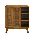 Mid Century Modern Rattan Sideboard Cabinet, Buffet Cabinet for Entryway Hallway Living Room Kitchen Dining Room Bedroom, Adjustable Shelf & Solid Wood Feet & Rattan Cabinet Doors