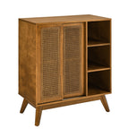 Mid Century Modern Rattan Sideboard Cabinet, Buffet Cabinet for Entryway Hallway Living Room Kitchen Dining Room Bedroom, Adjustable Shelf & Solid Wood Feet & Rattan Cabinet Doors