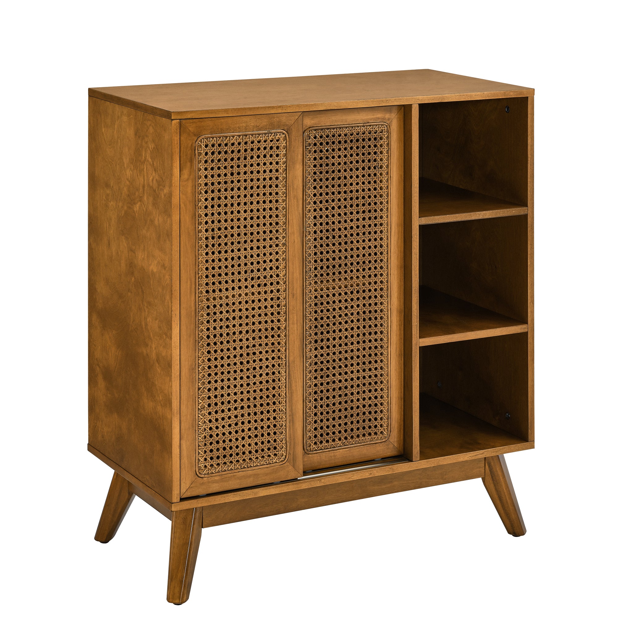 Mid Century Modern Rattan Sideboard Cabinet, Buffet Cabinet for Entryway Hallway Living Room Kitchen Dining Room Bedroom, Adjustable Shelf & Solid Wood Feet & Rattan Cabinet Doors