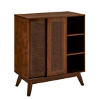 Mid Century Modern Rattan Sideboard Cabinet, Buffet Cabinet for Entryway Hallway Living Room Kitchen Dining Room, Adjustable Shelf & Solid Wood Feet & Rattan Cabinet Doors - Dark Wood
