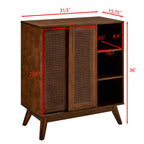 Mid Century Modern Rattan Sideboard Cabinet, Buffet Cabinet for Entryway Hallway Living Room Kitchen Dining Room, Adjustable Shelf & Solid Wood Feet & Rattan Cabinet Doors - Dark Wood