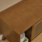 67.9 Inch Mid Century Modern Rattan TV Stand for TVs up to 75', Entertainment Cabinet, Media Console for Living Room Media Room, Solid Wood Feet & Rattan Cabinet Doors - Light Walnut