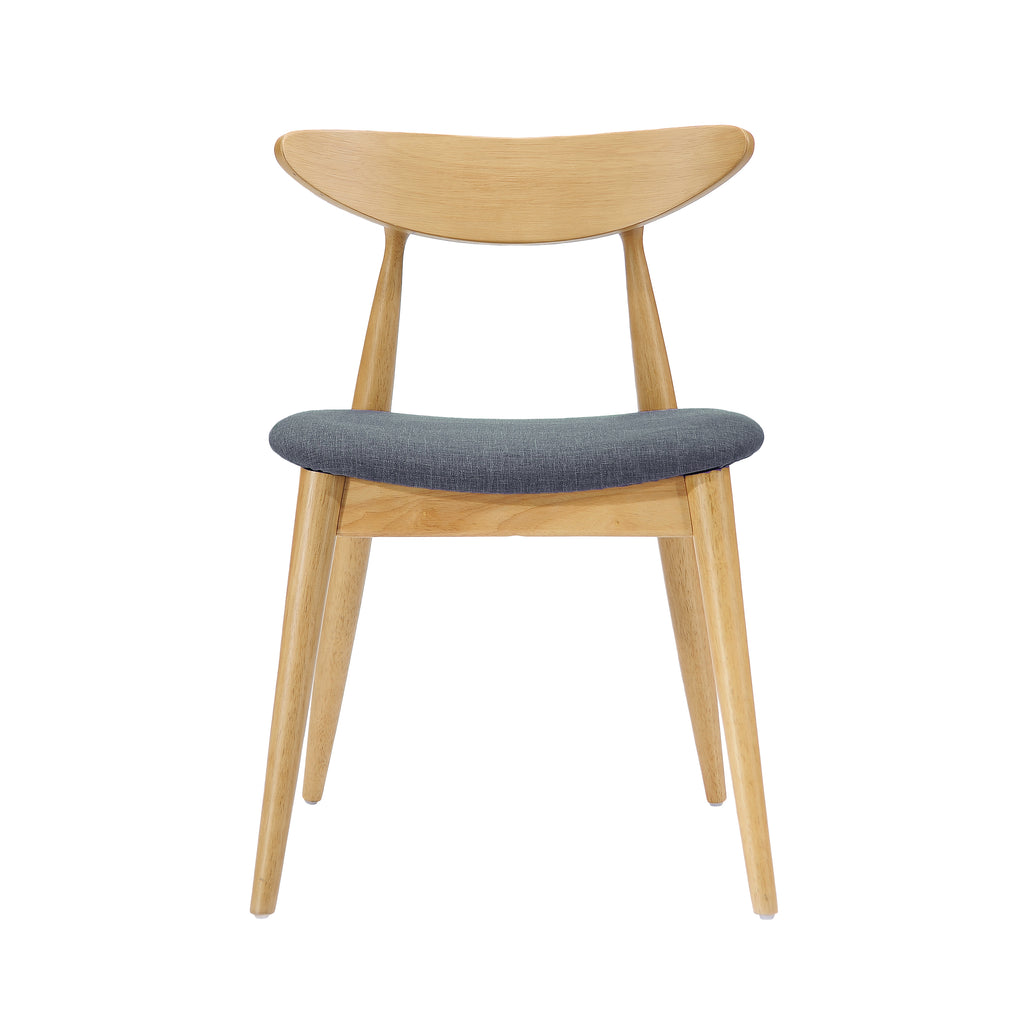 Set of 2 Retro Rubberwood Chairs with Ergonomic Back & Plush Cushions, Natural+Gray (same sku: 59297.00LGY)