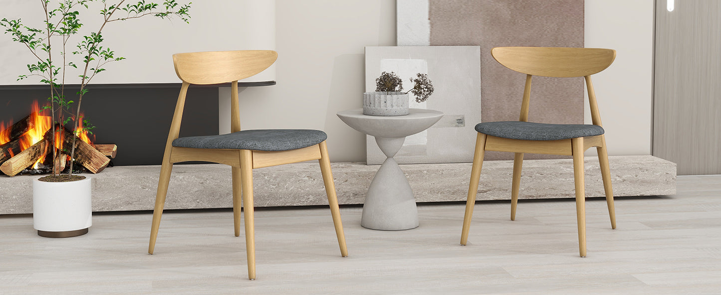 Set of 2 Retro Rubberwood Chairs with Ergonomic Back & Plush Cushions, Natural+Gray (same sku: 59297.00LGY)