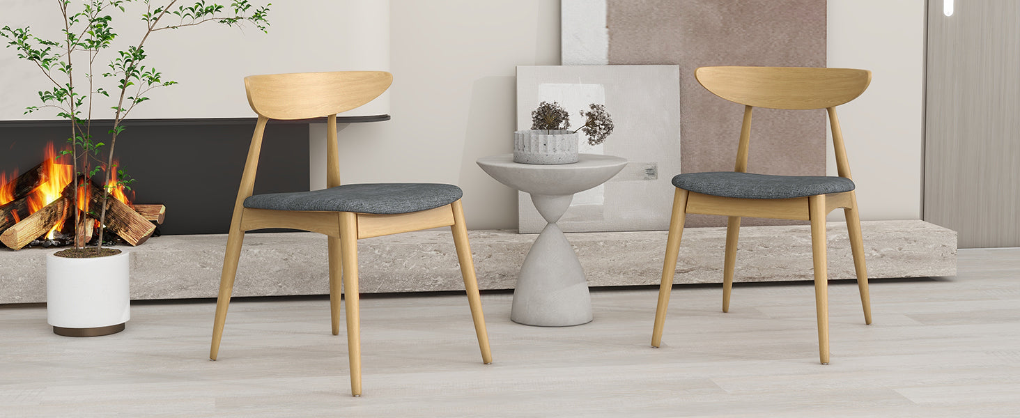 Set of 2 Retro Rubberwood Chairs with Ergonomic Back & Plush Cushions, Natural+Gray (same sku: 59297.00LGY)