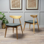 Set of 2 Retro Rubberwood Chairs with Ergonomic Back & Plush Cushions, Natural+Gray (same sku: 59297.00LGY)