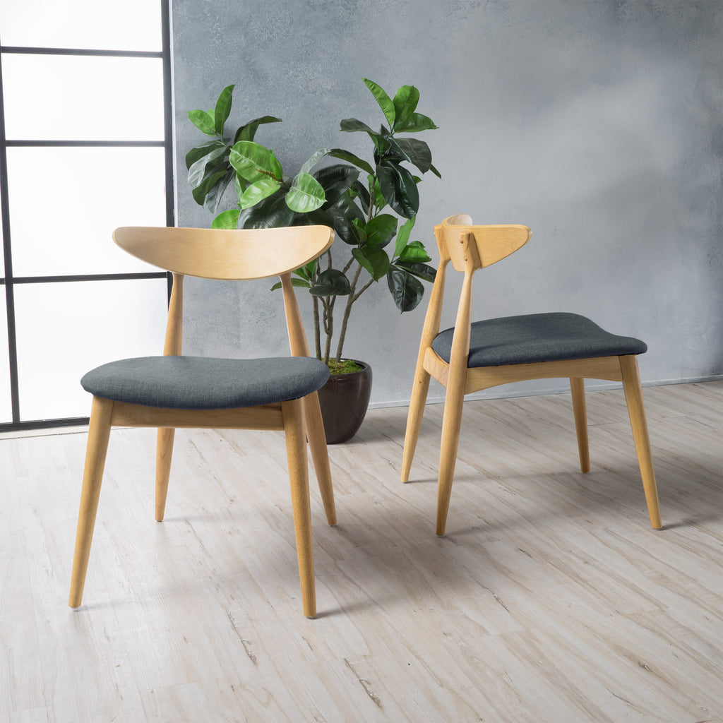 Set of 2 Retro Rubberwood Chairs with Ergonomic Back & Plush Cushions, Natural+Gray (same sku: 59297.00LGY)