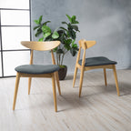 Set of 2 Retro Rubberwood Chairs with Ergonomic Back & Plush Cushions, Natural+Gray (same sku: 59297.00LGY)