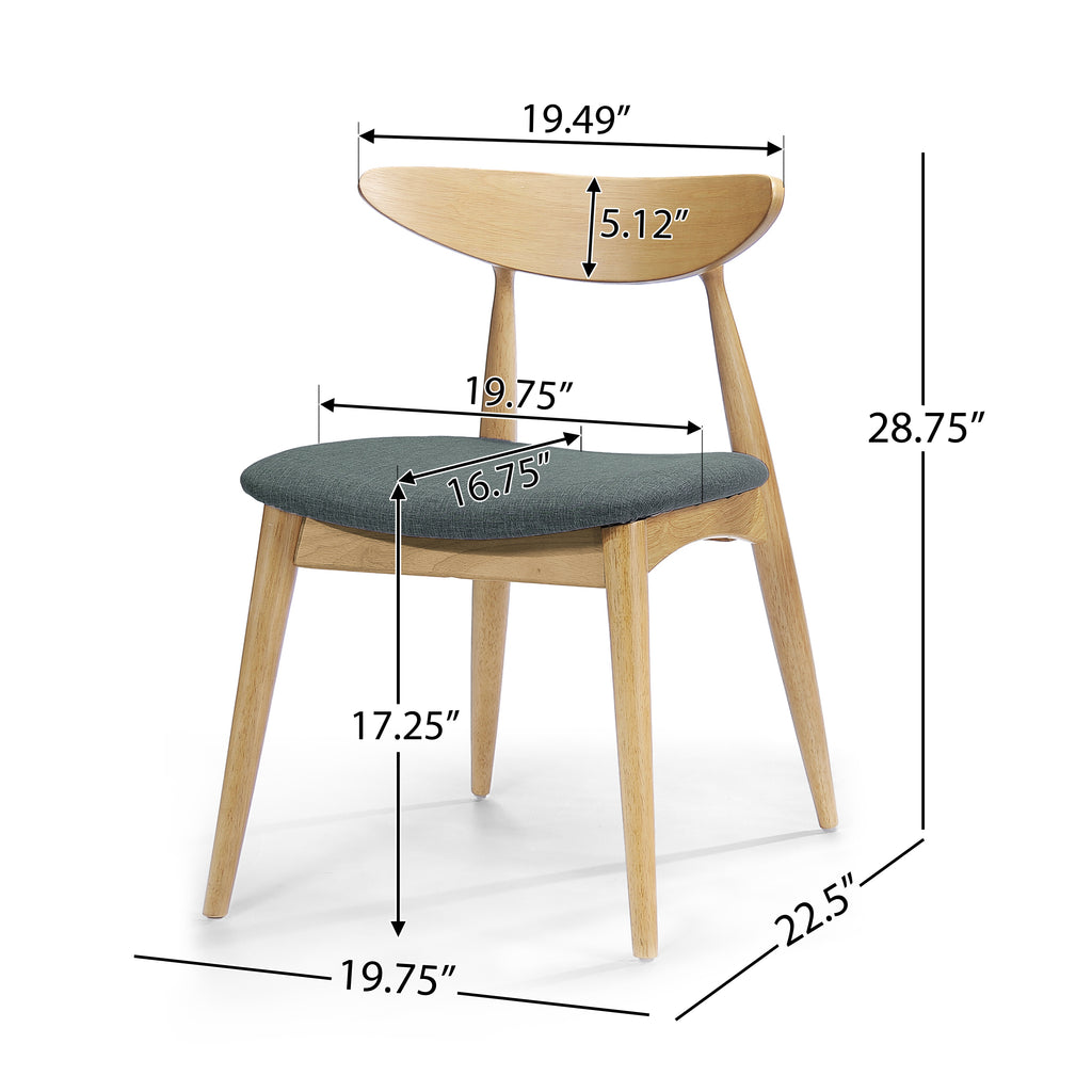 Set of 2 Retro Rubberwood Chairs with Ergonomic Back & Plush Cushions, Natural+Gray (same sku: 59297.00LGY)