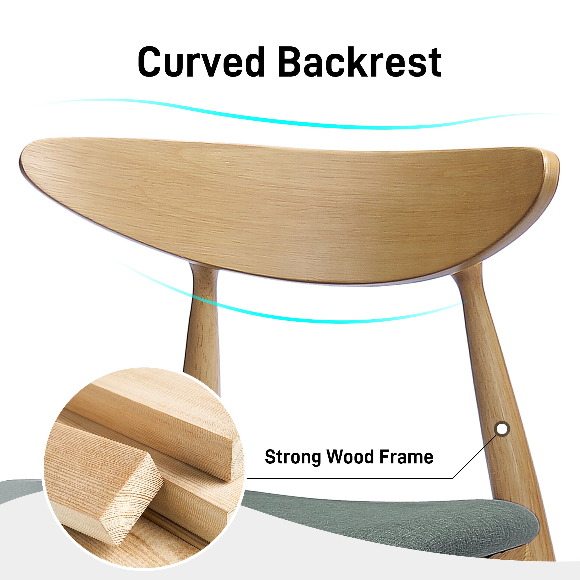 Set of 2 Retro Rubberwood Chairs with Ergonomic Back & Plush Cushions, Natural+Gray (same sku: 59297.00LGY)