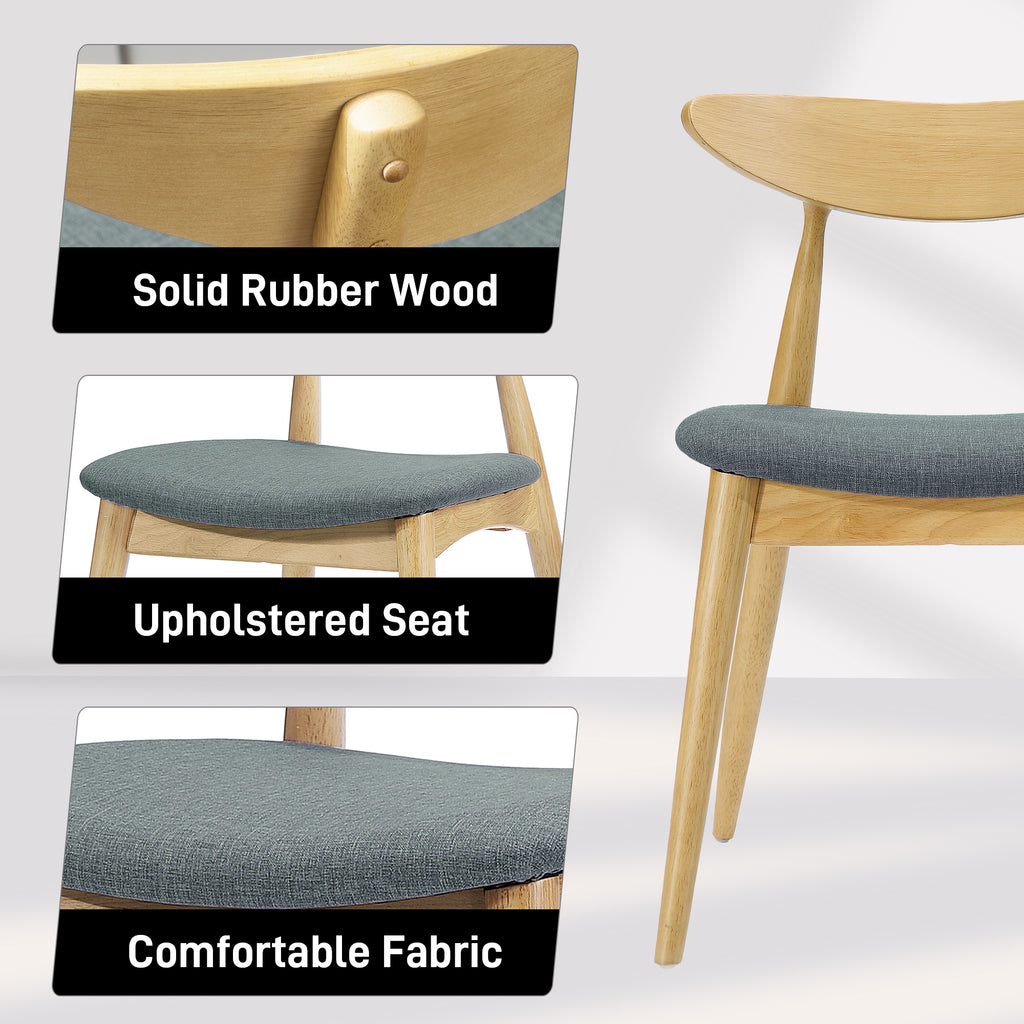 Set of 2 Retro Rubberwood Chairs with Ergonomic Back & Plush Cushions, Natural+Gray (same sku: 59297.00LGY)