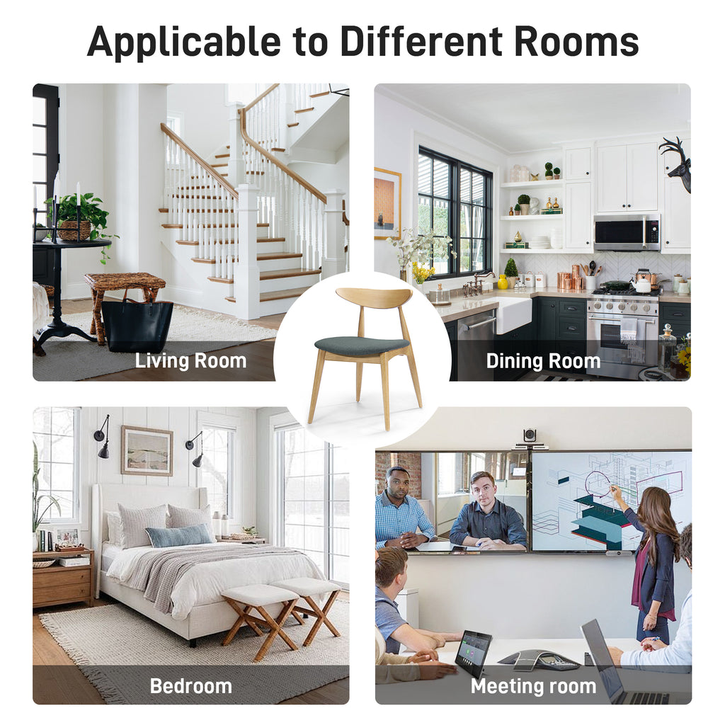 Set of 2 Retro Rubberwood Chairs with Ergonomic Back & Plush Cushions, Natural+Gray (same sku: 59297.00LGY)