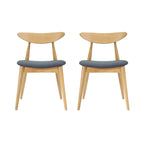 Set of 2 Retro Rubberwood Chairs with Ergonomic Back & Plush Cushions, Natural+Gray (same sku: 59297.00LGY)