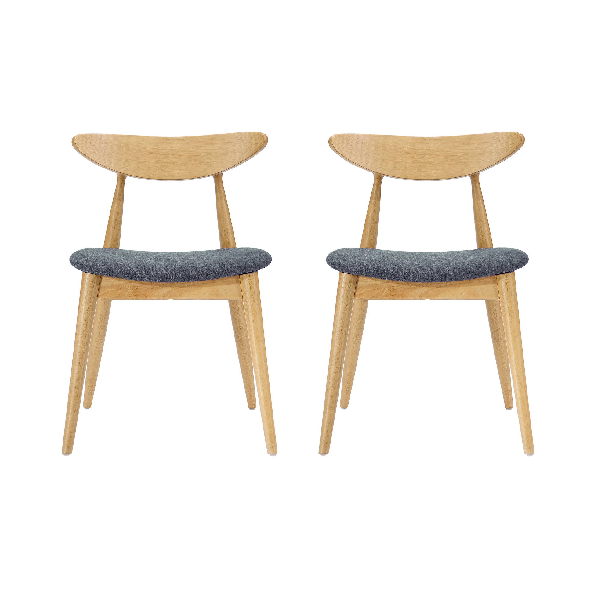 Set of 2 Retro Rubberwood Chairs with Ergonomic Back & Plush Cushions, Natural+Gray (same sku: 59297.00LGY)