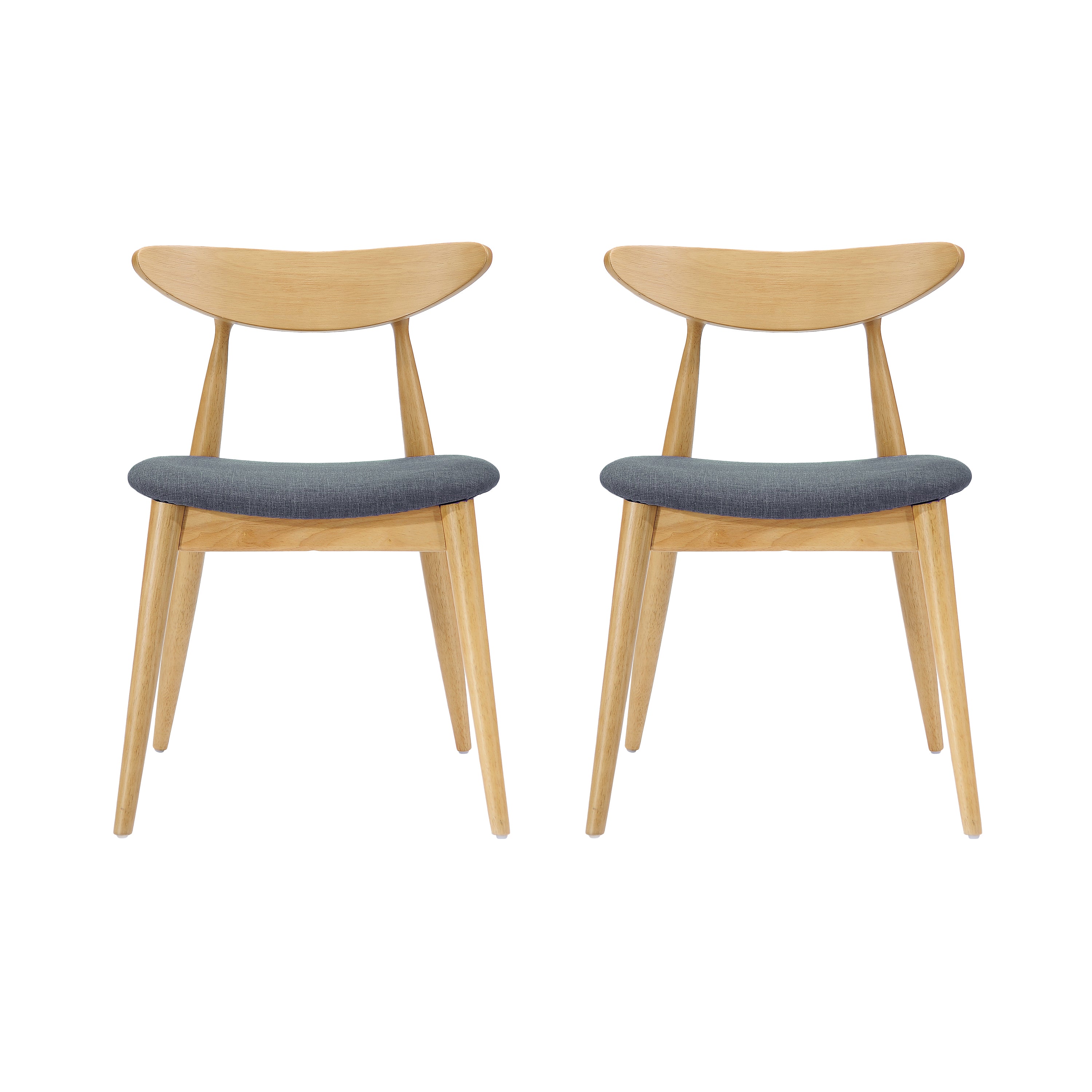 Set of 2 Retro Rubberwood Chairs with Ergonomic Back & Plush Cushions, Natural+Gray (same sku: 59297.00LGY)