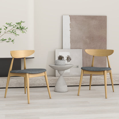 Set of 2 Retro Rubberwood Chairs with Ergonomic Back & Plush Cushions, Natural+Gray (same sku: 59297.00LGY)