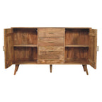 Mid Century Modern Handmade Solid Wood Soba T-Bar Nordic Oak Chest Drawer Dresser, 4 Drawers + 2 Door Storage Shelves Dresser