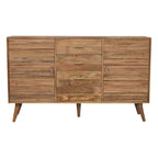 Mid Century Modern Handmade Solid Wood Soba T-Bar Nordic Oak Chest Drawer Dresser, 4 Drawers + 2 Door Storage Shelves Dresser