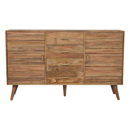 Mid Century Modern Handmade Solid Wood Soba T-Bar Nordic Oak Chest Drawer Dresser, 4 Drawers + 2 Door Storage Shelves Dresser