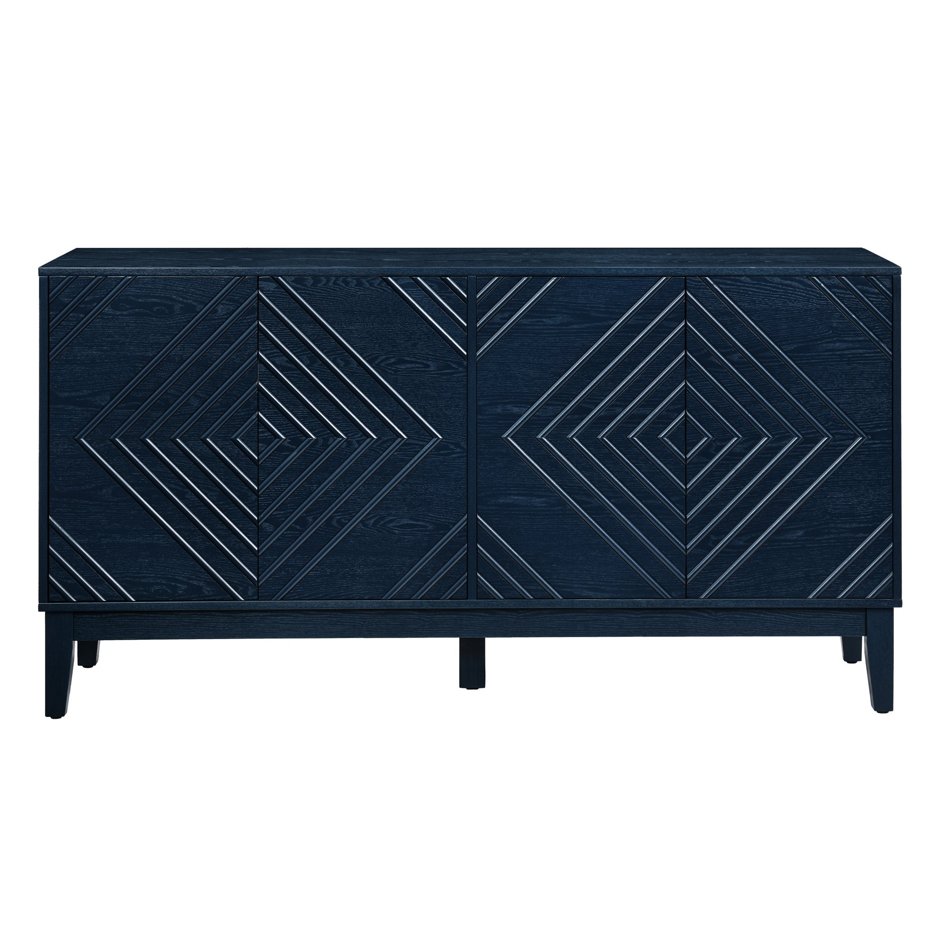 60.5'' Buffet Cabinet with Storage, Farmhouse Fluted Sideboard with Geometric Pattern & Adjustable Shelves, Mid Century Modern TV Stand for Living Room Kitchen Dining Room Entryway, Blue