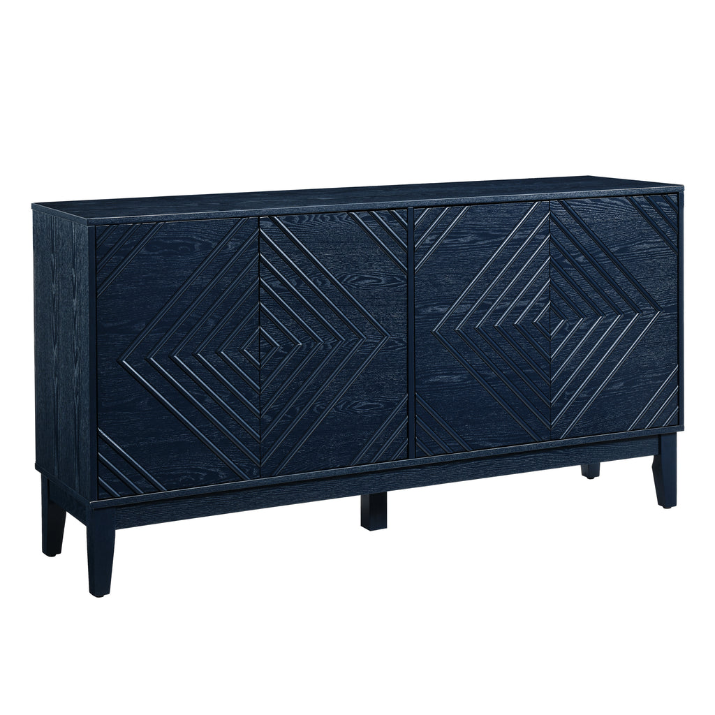 60.5'' Buffet Cabinet with Storage, Farmhouse Fluted Sideboard with Geometric Pattern & Adjustable Shelves, Mid Century Modern TV Stand for Living Room Kitchen Dining Room Entryway, Blue
